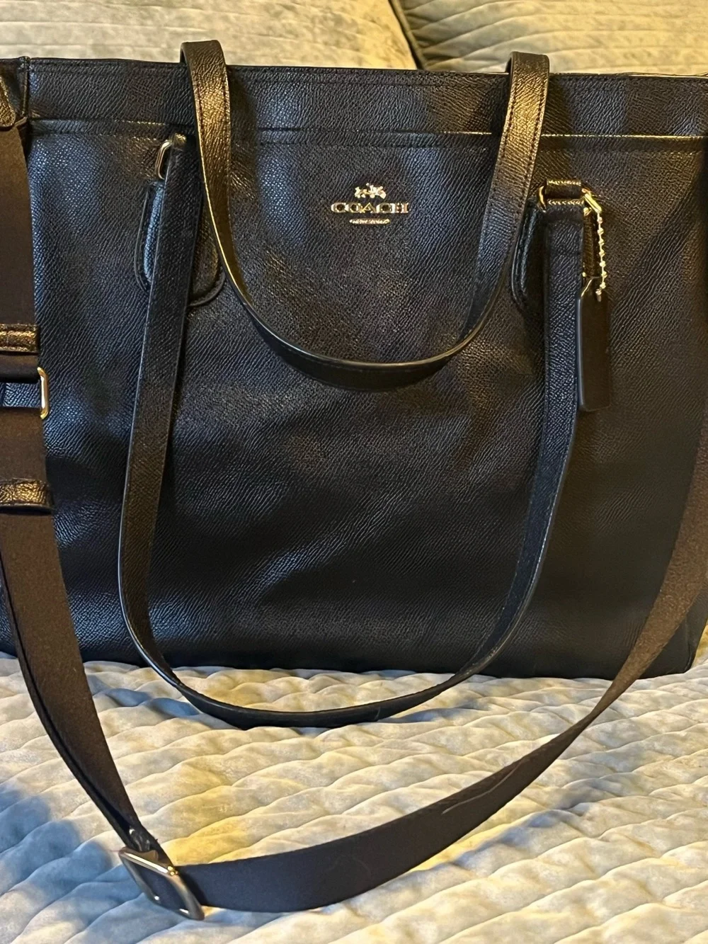 Coach Black Leather Tote with Gold Hardware